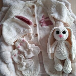 Kūdikio Komplektukas  pusvilnė 0-3mėn. - Rankų darbo megztas