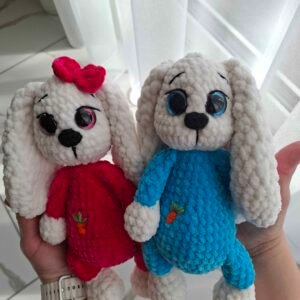 Rankų darbo nerti kiškučiai 24cm