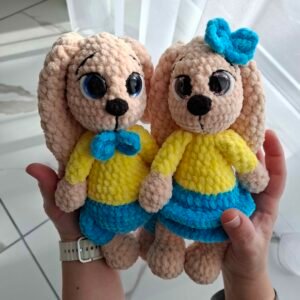 Rankų darbo nerti kiškučiai 24cm